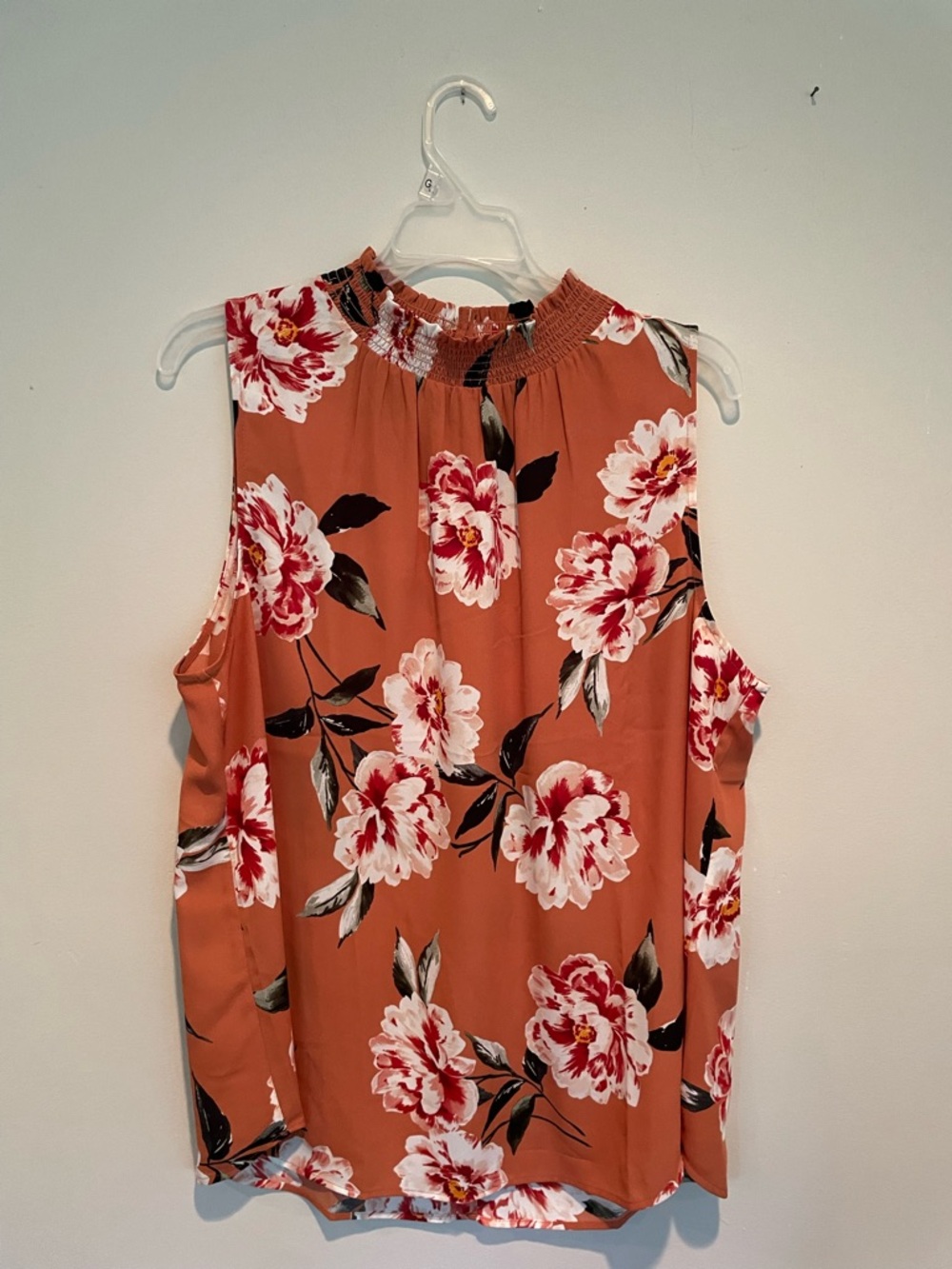 Daniel Rainn Rust Floral Sleeveless Mock Neck Blouse